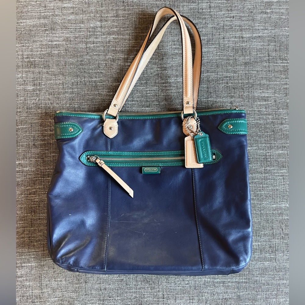 Coach Blue and Green Leather Tote